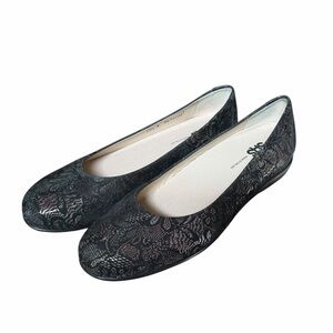 SAS Scenic Black Lace Leather Ballet Flats Floral Slip On Shoes Size 10 1/2 N